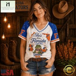 Florida Gators NCAA Bow and Floral Team Spirit V Neck T Shirt, NCAA College V Neck Tee Florida Gators Ncaa Bow And Floral Team Spirit V Neck T Shirt