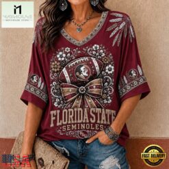 Florida State Seminoles NCAA Vintage Floral Bow V Neck T Shirt, NCAA College V Neck Tee Florida State Seminoles Ncaa Vintage Floral Bow V Neck T Shirt