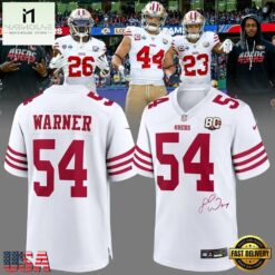 Fred Warner San Francisco 49ers 80th Anniversary Signatures Print Football Jersey, Trending Football Shirt Fred Warner San Francisco 49ers 80th Anniversary Signatures Print Football Jersey