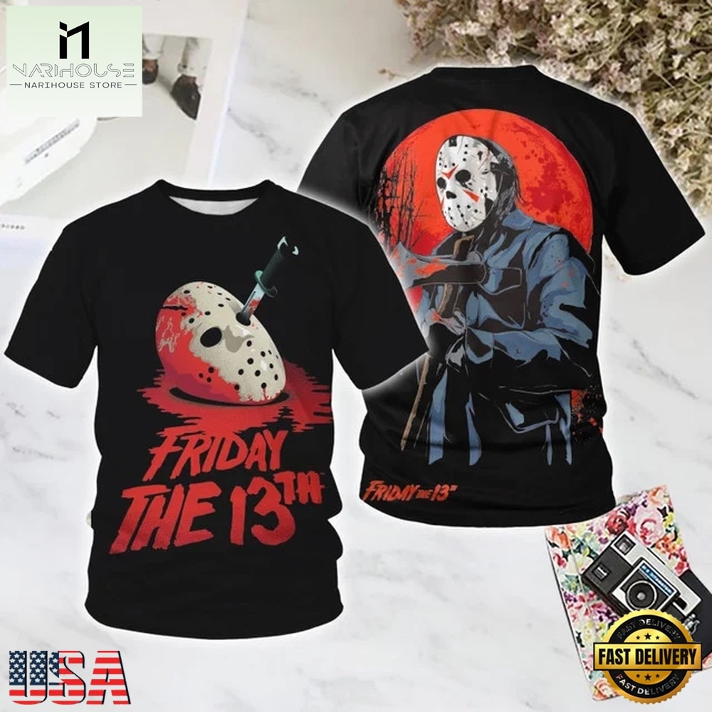 Friday the 13th 1984 Halloween All Over Print T Shirt, Popular 3D Music Tee Friday the 13th 1984 Halloween All Over Print T Shirt, Popular 3D Music Tee