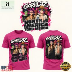 Gorillaz The North American Mountain Tour 2026 Limited Edition Pink T Shirt, Popular 3D Music Tee Gorillaz The North American Mountain Tour 2026 Limited Edition Pink T Shirt