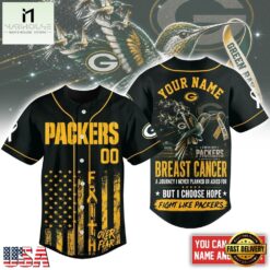Green Bay Packers NFL Breast Cancer Hope Over Fear Baseball Jersey, NFL Game Day Jersey Green Bay Packers Nfl Breast Cancer Hope Over Fear Baseball Jersey