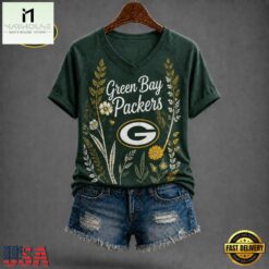 Green Bay Packers NFL Floral Garden V Neck T Shirt, Trendy NFL V Neck Tee Green Bay Packers Nfl Floral Garden V Neck T Shirt