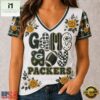 Green Bay Packers NFL Football Flowers Team Pride V Neck T Shirt, Trendy NFL V Neck Tee Green Bay Packers Nfl Football Flowers Team Pride V Neck T Shirt