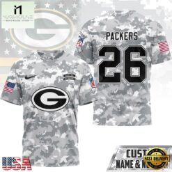 Green Bay Packers NFL Salute to Service Custom Name & Number Camo 3D Shirt, NFL Sporty Shirt Green Bay Packers Nfl Salute TO Service Custom Name Number Camo 3D Shirt