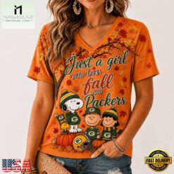 Green Bay Packers NFL Snoopy Peanuts Fall Season V Neck T Shirt, Trendy NFL V Neck Tee Green Bay Packers Nfl Snoopy Peanuts Fall Season V Neck T Shirt