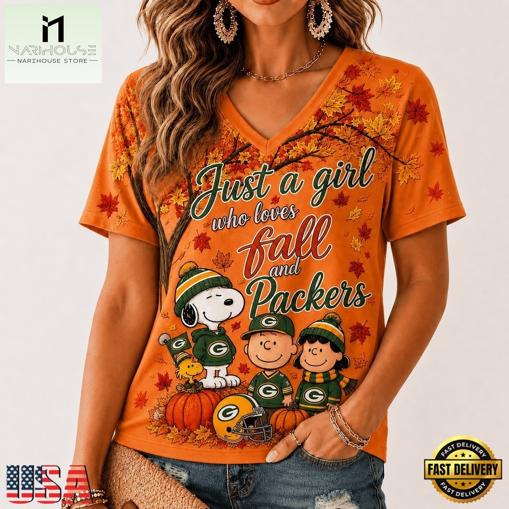 Green Bay Packers NFL Snoopy Peanuts Fall Season V Neck T Shirt, Trendy NFL V Neck Tee Green Bay Packers NFL Snoopy Peanuts Fall Season V Neck T Shirt, Trendy NFL V Neck Tee