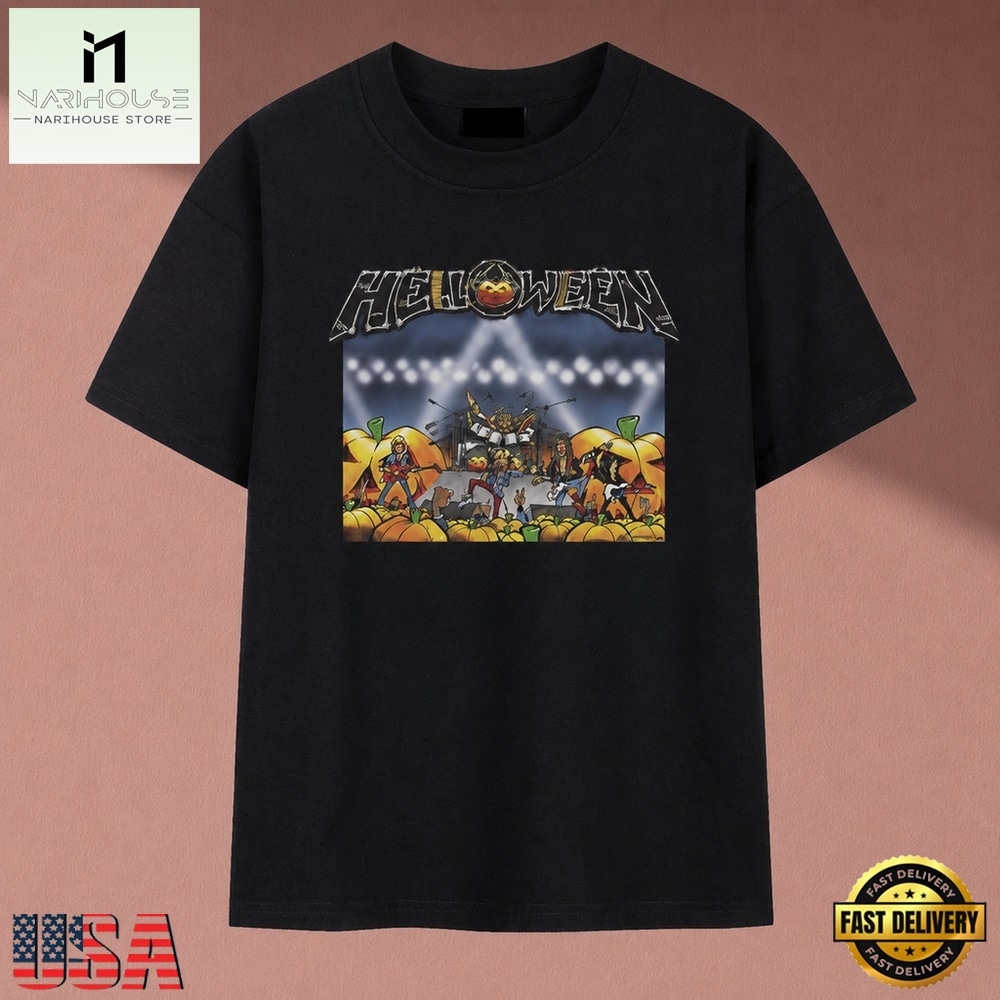 Helloween Live Stage Concert Cartoon Band Artwork T Shirt, Music Fan 2D Shirt Helloween Live Stage Concert Cartoon Band Artwork T Shirt