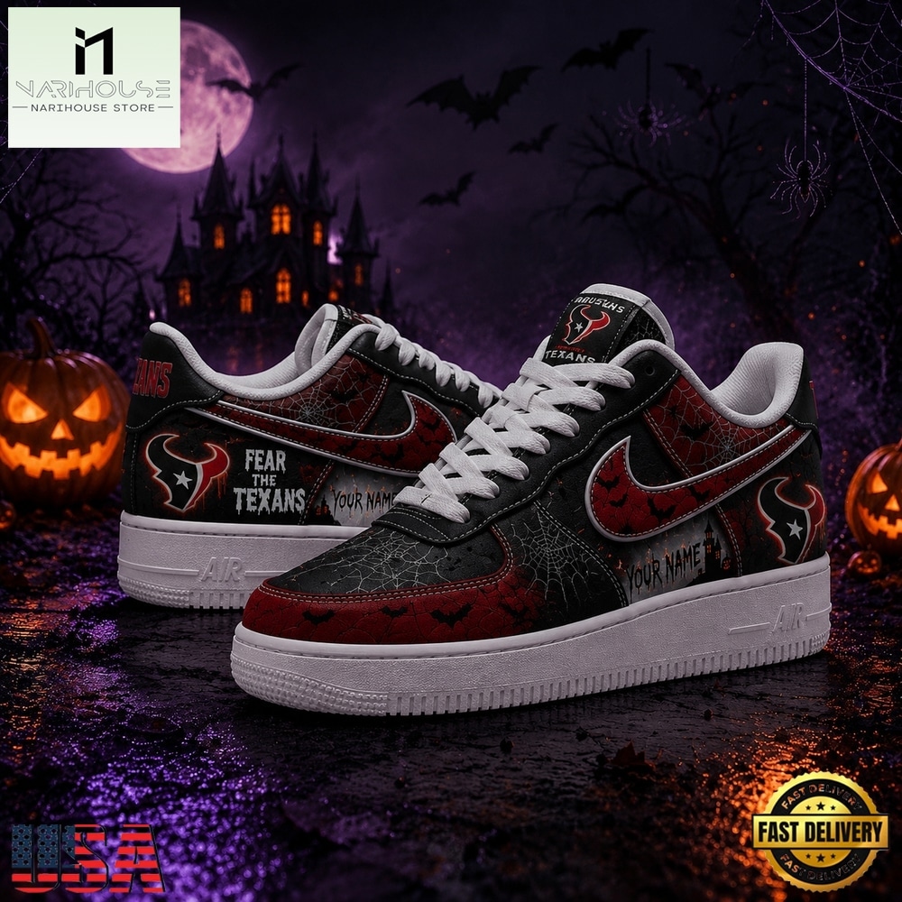 Houston Texans NFL Fear The Team Halloween Air Force 1 Shoes Sneakers, NFL Team AF1 Shoes Houston Texans NFL Fear The Team Halloween Air Force 1 Shoes Sneakers, NFL Team AF1 Shoes