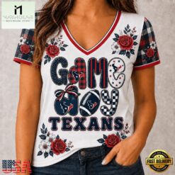 Houston Texans NFL Football Flowers Team Pride V Neck T Shirt, Trendy NFL V Neck Tee Houston Texans Nfl Football Flowers Team Pride V Neck T Shirt
