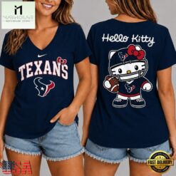Houston Texans NFL Hello Kitty Football V Neck T Shirt, Trendy NFL V Neck Tee Houston Texans Nfl Hello Kitty Football V Neck T Shirt