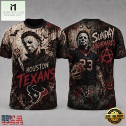 Houston Texans NFL Michael Myers Sunday Nightmares Horror Halloween 3D T Shirt, NFL Sporty Shirt Houston Texans Nfl Michael Myers Sunday Nightmares Horror Halloween 3D T Shirt