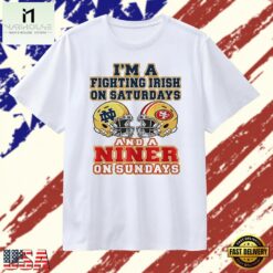 I’m a Fighting Irish on Saturdays and a Niner on Sundays T Shirt, Stylish 2D Graphic Shirt I M A Fighting Irish ON Saturdays And A Niner ON Sundays T Shirt