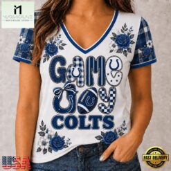 Indianapolis Colts NFL Football Flowers Team Pride V Neck T Shirt, Trendy NFL V Neck Tee Indianapolis Colts Nfl Football Flowers Team Pride V Neck T Shirt