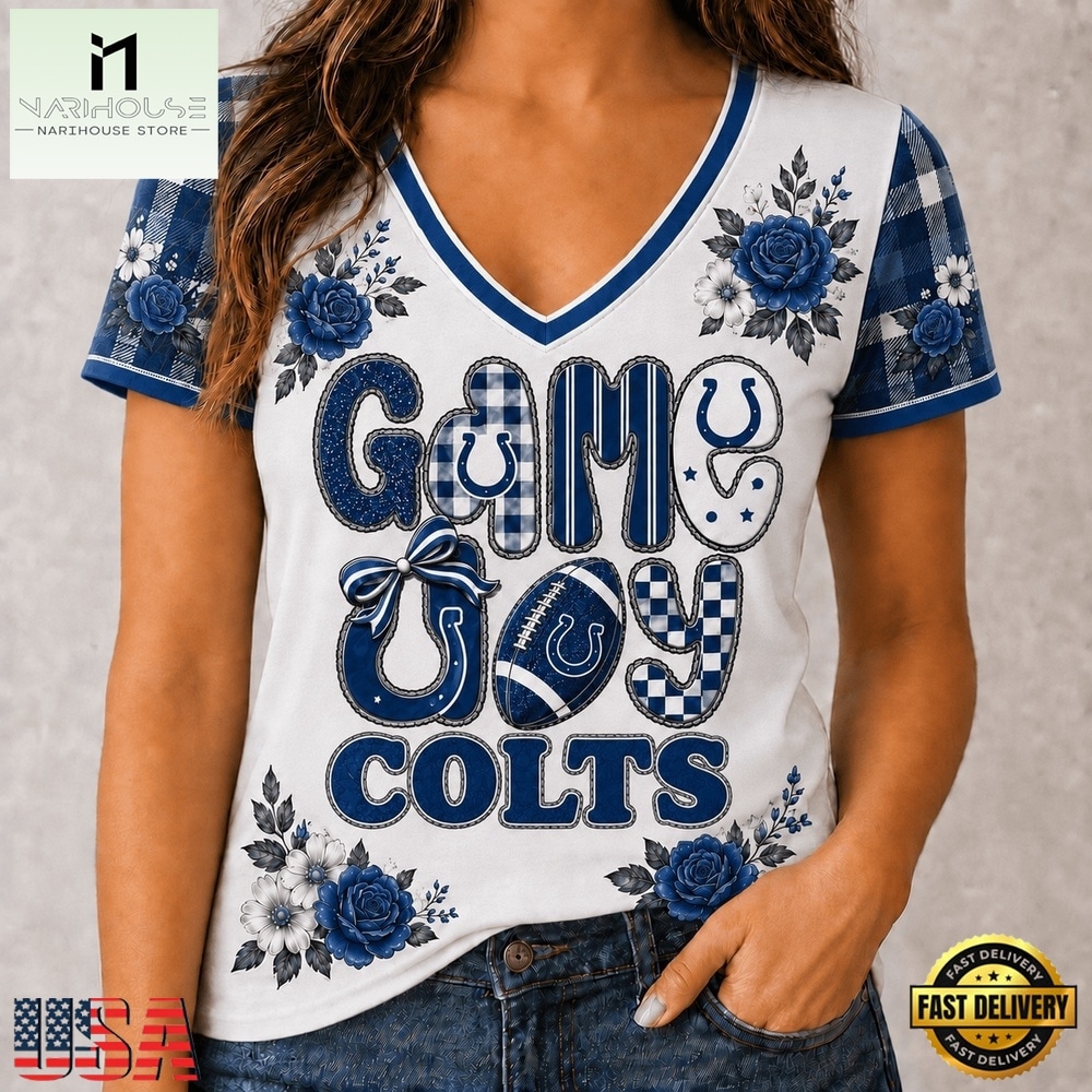 Indianapolis Colts NFL Football Flowers Team Pride V Neck T Shirt, Trendy NFL V Neck Tee Indianapolis Colts NFL Football Flowers Team Pride V Neck T Shirt, Trendy NFL V Neck Tee