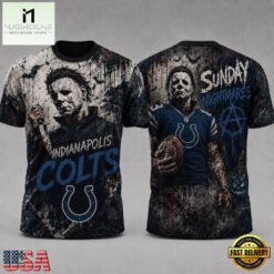 Indianapolis Colts NFL Michael Myers Sunday Nightmares Horror Halloween 3D T Shirt, NFL Sporty Shirt Indianapolis Colts Nfl Michael Myers Sunday Nightmares Horror Halloween 3D T Shirt