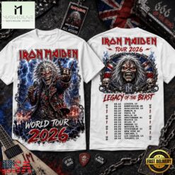 Iron Maiden Legacy of the Beast World Tour 2026 3D Shirt, Popular 3D Music Tee Iron Maiden Legacy OF The Beast World Tour 2026 3D Shirt