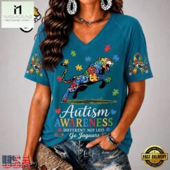 Jacksonville Jaguars NFL Different, Not Less Autism Awareness V neck T Shirt, Trendy NFL V Neck Tee Jacksonville Jaguars Nfl Different Not Less Autism Awareness V Neck T Shirt