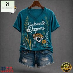 Jacksonville Jaguars NFL Floral Garden V Neck T Shirt, Trendy NFL V Neck Tee Jacksonville Jaguars Nfl Floral Garden V Neck T Shirt