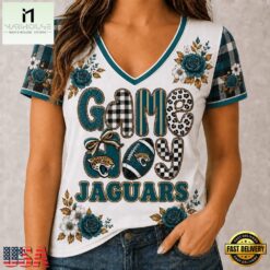 Jacksonville Jaguars NFL Football Flowers Team Pride V Neck T Shirt, Trendy NFL V Neck Tee Jacksonville Jaguars Nfl Football Flowers Team Pride V Neck T Shirt