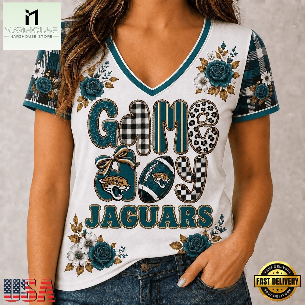 Jacksonville Jaguars NFL Football Flowers Team Pride V Neck T Shirt, Trendy NFL V Neck Tee Jacksonville Jaguars NFL Football Flowers Team Pride V Neck T Shirt, Trendy NFL V Neck Tee