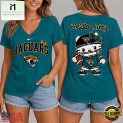 Jacksonville Jaguars NFL Hello Kitty Football V Neck T Shirt, Trendy NFL V Neck Tee Jacksonville Jaguars Nfl Hello Kitty Football V Neck T Shirt
