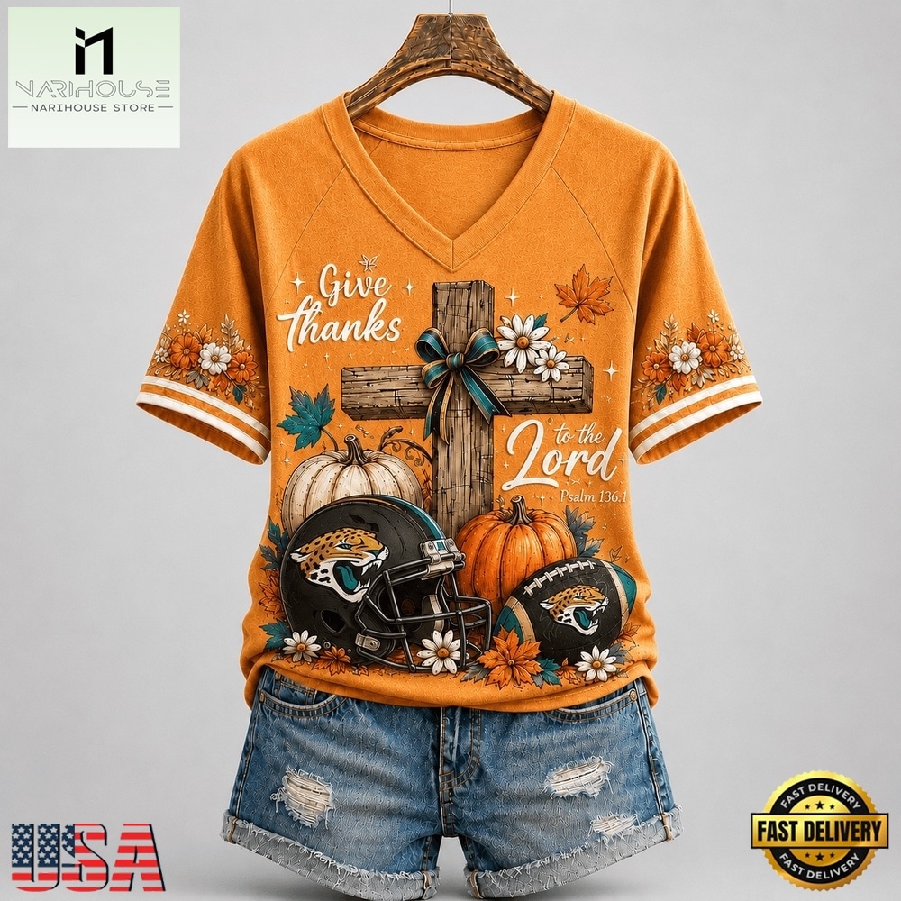 Jacksonville Jaguars NFL Thanksgiving Faith And Football V Neck T Shirt, Trendy NFL V Neck Tee Jacksonville Jaguars NFL Thanksgiving Faith And Football V Neck T Shirt, Trendy NFL V Neck Tee