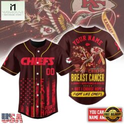 Kansas City Chiefs NFL Breast Cancer Hope Over Fear Baseball Jersey, NFL Game Day Jersey Kansas City Chiefs Nfl Breast Cancer Hope Over Fear Baseball Jersey