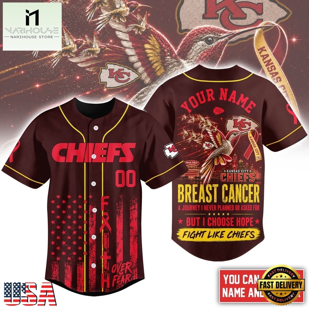 Kansas City Chiefs NFL Breast Cancer Hope Over Fear Baseball Jersey, NFL Game Day Jersey Kansas City Chiefs NFL Breast Cancer Hope Over Fear Baseball Jersey, NFL Game Day Jersey