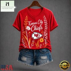 Kansas City Chiefs NFL Floral Garden V Neck T Shirt, Trendy NFL V Neck Tee Kansas City Chiefs Nfl Floral Garden V Neck T Shirt