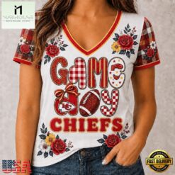 Kansas City Chiefs NFL Football Flowers Team Pride V Neck T Shirt, Trendy NFL V Neck Tee Kansas City Chiefs Nfl Football Flowers Team Pride V Neck T Shirt