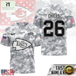 Kansas City Chiefs NFL Salute to Service Custom Name & Number Camo 3D Shirt, NFL Sporty Shirt Kansas City Chiefs Nfl Salute TO Service Custom Name Number Camo 3D Shirt