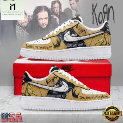 Korn Band Nu Metal Yellow Graphic Air Force 1 Shoes Sneakers, Music Artist AF1 Shoes Korn Band NU Metal Yellow Graphic Air Force 1 Shoes Sneakers