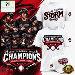 Lake Elsinore Storm 2026 California League Champions White T Shirt, Hot 3D Shirt Trend Lake Elsinore Storm 2026 California League Champions White T Shirt