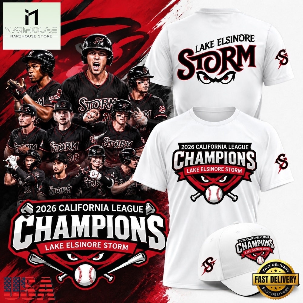 Lake Elsinore Storm 2026 California League Champions White T Shirt, Hot 3D Shirt Trend Lake Elsinore Storm 2026 California League Champions White T Shirt, Hot 3D Shirt Trend