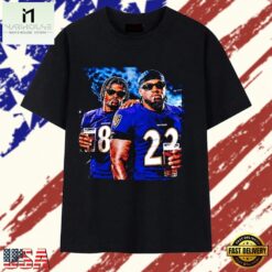 Lamar Jackson and Derrick Henry Baltimore Ravens 8 and 22 T Shirt, Stylish 2D Graphic Shirt Lamar Jackson And Derrick Henry Baltimore Ravens 8 And 22 T Shirt