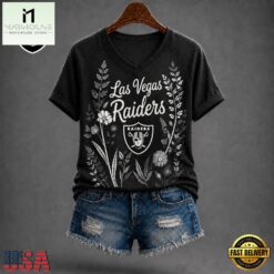 Las Vegas Raiders NFL Floral Garden V Neck T Shirt, Trendy NFL V Neck Tee Las Vegas Raiders Nfl Floral Garden V Neck T Shirt