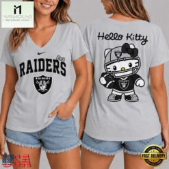 Las Vegas Raiders NFL Hello Kitty Football V Neck T Shirt, Trendy NFL V Neck Tee Las Vegas Raiders Nfl Hello Kitty Football V Neck T Shirt