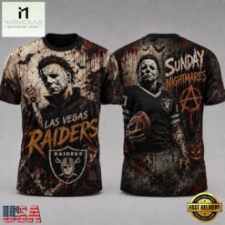 Las Vegas Raiders NFL Michael Myers Sunday Nightmares Horror Halloween 3D T Shirt, NFL Sporty Shirt Las Vegas Raiders Nfl Michael Myers Sunday Nightmares Horror Halloween 3D T Shirt