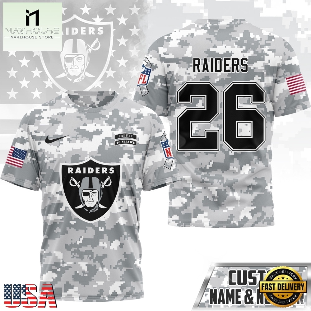 Las Vegas Raiders NFL Salute to Service Custom Name & Number Camo 3D Shirt, NFL Sporty Shirt Las Vegas Raiders NFL Salute to Service Custom Name & Number Camo 3D Shirt, NFL Sporty Shirt