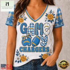 Los Angeles Chargers NFL Football Flowers Team Pride V Neck T Shirt, Trendy NFL V Neck Tee Los Angeles Chargers Nfl Football Flowers Team Pride V Neck T Shirt