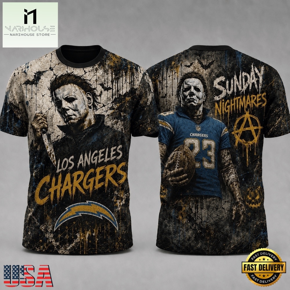 Los Angeles Chargers NFL Michael Myers Sunday Nightmares Horror Halloween 3D T Shirt, NFL Sporty Shirt Los Angeles Chargers NFL Michael Myers Sunday Nightmares Horror Halloween 3D T Shirt, NFL Sporty Shirt