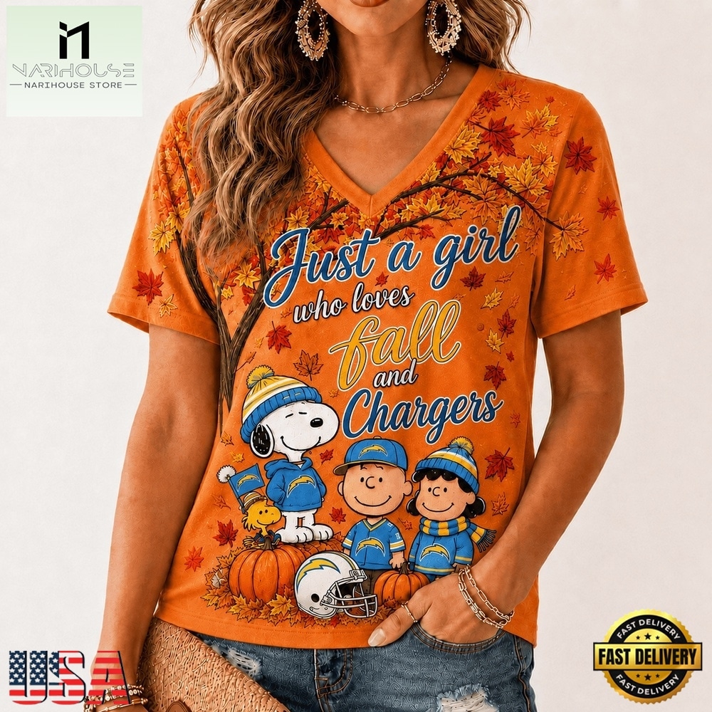 Los Angeles Chargers NFL Snoopy Peanuts Fall Season V Neck T Shirt, Trendy NFL V Neck Tee Los Angeles Chargers NFL Snoopy Peanuts Fall Season V Neck T Shirt, Trendy NFL V Neck Tee