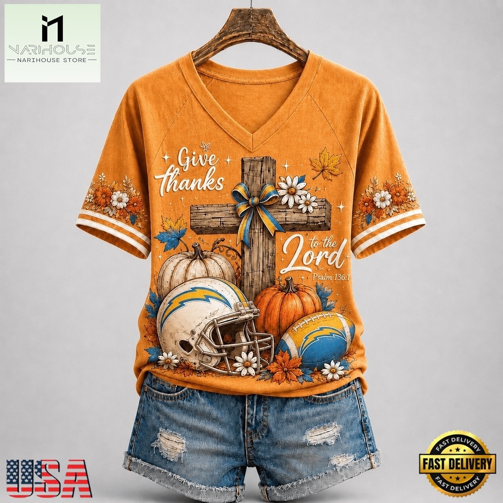 Los Angeles Chargers NFL Thanksgiving Faith And Football V Neck T Shirt, Trendy NFL V Neck Tee Los Angeles Chargers NFL Thanksgiving Faith And Football V Neck T Shirt, Trendy NFL V Neck Tee