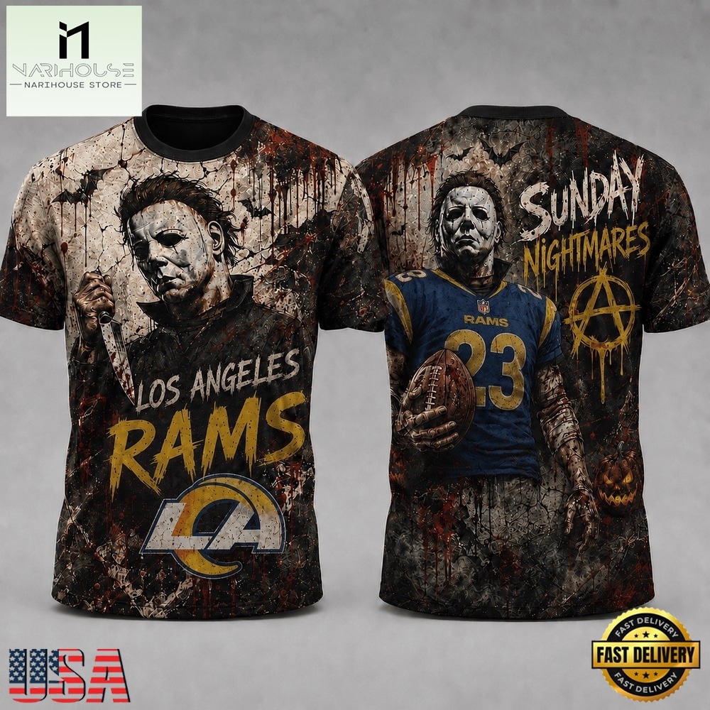 Los Angeles Rams NFL Michael Myers Sunday Nightmares Horror Halloween 3D T Shirt, NFL Sporty Shirt Los Angeles Rams NFL Michael Myers Sunday Nightmares Horror Halloween 3D T Shirt, NFL Sporty Shirt