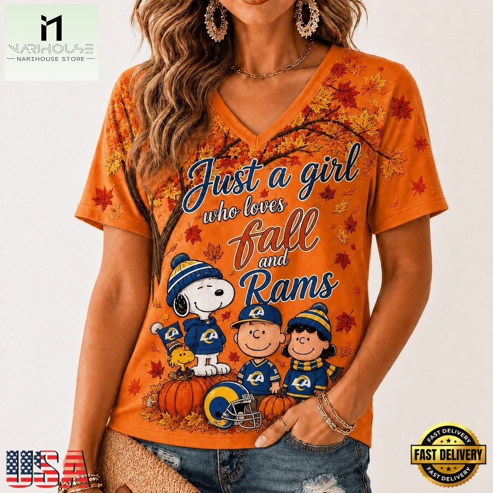 Los Angeles Rams NFL Snoopy Peanuts Fall Season V Neck T Shirt, Trendy NFL V Neck Tee Los Angeles Rams NFL Snoopy Peanuts Fall Season V Neck T Shirt, Trendy NFL V Neck Tee