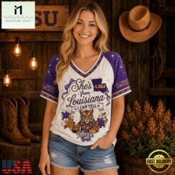 LSU Tigers NCAA Bow and Floral Team Spirit V Neck T Shirt, NCAA College V Neck Tee Lsu Tigers Ncaa Bow And Floral Team Spirit V Neck T Shirt