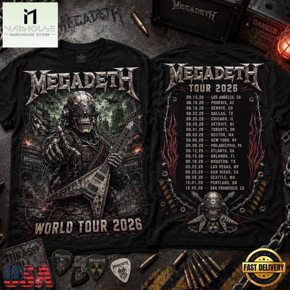 Megadeth World Tour 2026 Thrash Metal Vintage 3D Shirt, Popular 3D Music Tee Megadeth World Tour 2026 Thrash Metal Vintage 3D Shirt