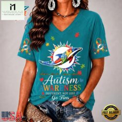 Miami Dolphins NFL Different, Not Less Autism Awareness V neck T Shirt, Trendy NFL V Neck Tee Miami Dolphins Nfl Different Not Less Autism Awareness V Neck T Shirt