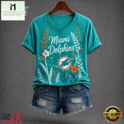 Miami Dolphins NFL Floral Garden V Neck T Shirt, Trendy NFL V Neck Tee Miami Dolphins Nfl Floral Garden V Neck T Shirt